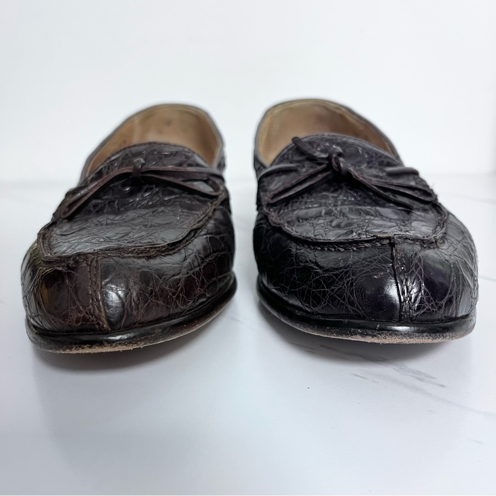 Zelli Italian Crocodile Loafers Brown Genuine Leather Tie Shoes Size 11 - Picture 3 of 11